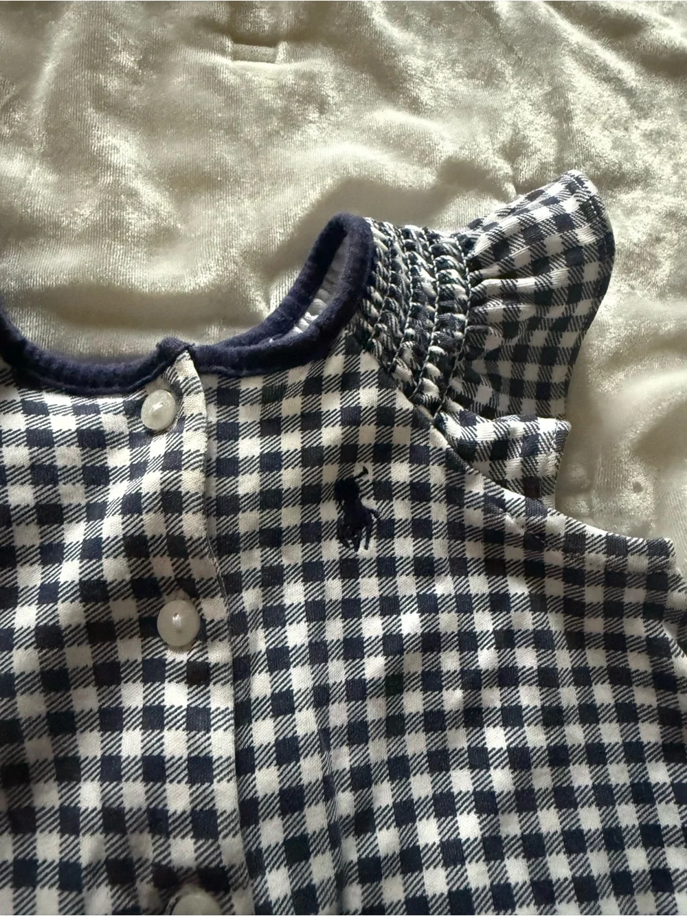 Ralph Lauren- Navy & White Gingham Baby Romper